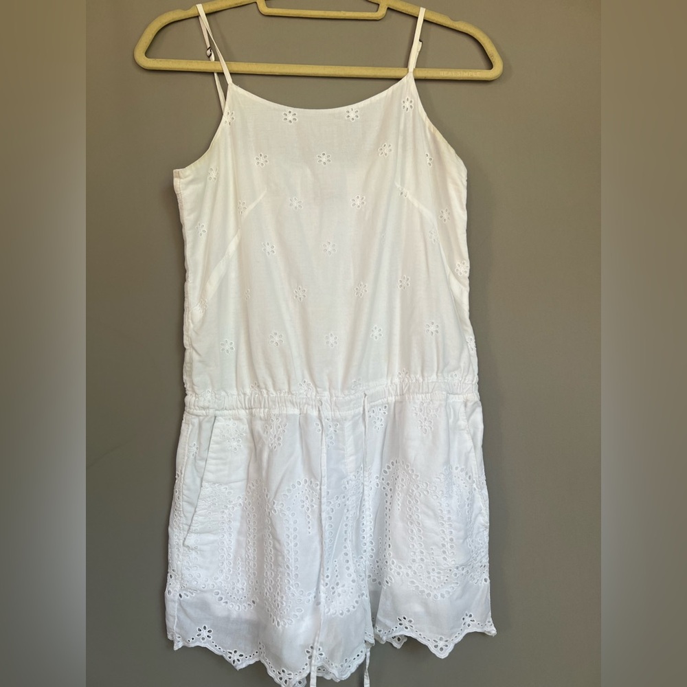 Ann Taylor LOFT Spaghetti Strap White Eyelet Romper